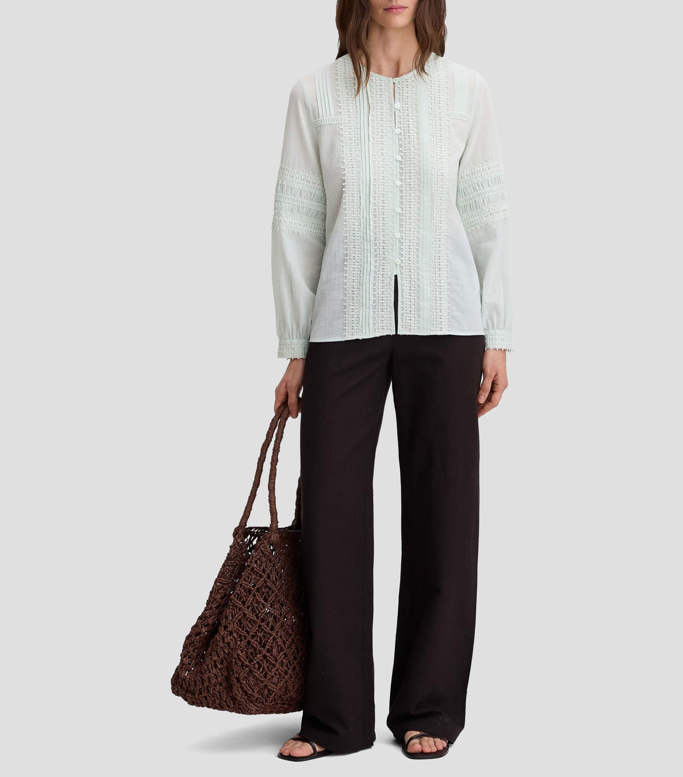 Blusa lisa con manga larga Mujer